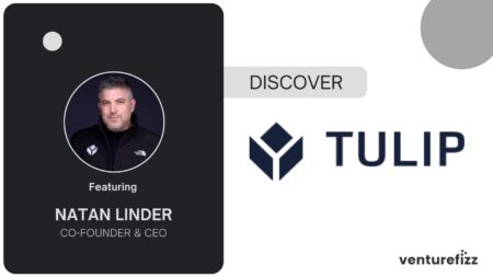 Speaker profile: Natan Linder, Co-Founder & CEO, photo in circular frame on dark panel with 'Featuring' label.
