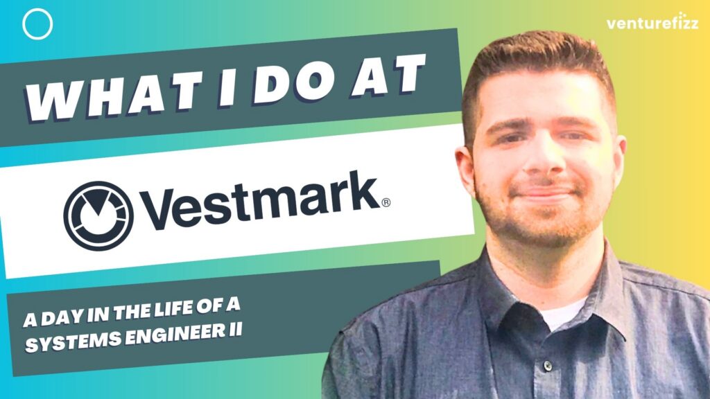 Video thumbnail featuring a man on the right with a teal banner reading 'WHAT I DO AT' and the Vestmark logo on a white panel.