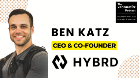 Portrait of Ben Katz, CEO and co-founder of HYBRD, for The VentureFizz Podcast episode cover with branding in the corner on a white background.