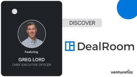 Speaker card: Greg Lord, Chief Executive Officer, featured in DealRoom event with 'Discover' banner on white background,