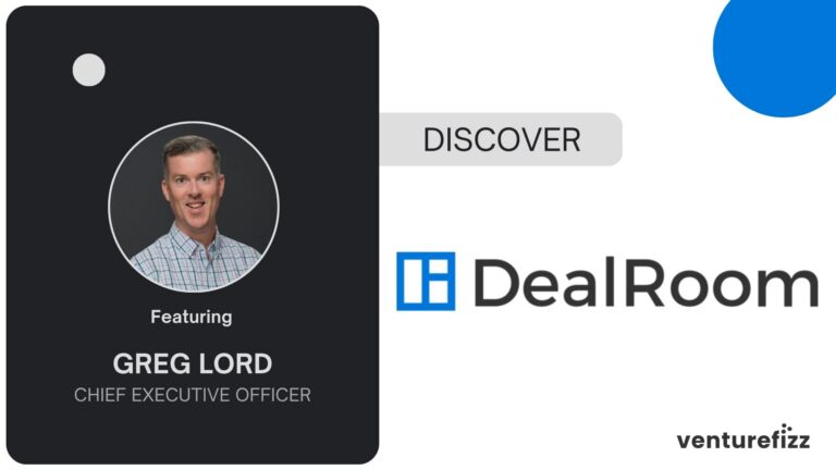 Speaker card: Greg Lord, Chief Executive Officer, featured in DealRoom event with 'Discover' banner on white background,