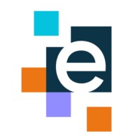 Abstract logo featuring a white lowercase 'e' on a dark blue square, surrounded by smaller light blue, orange, and purple squares.