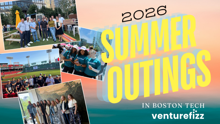 Collage-style poster for 2026 Boston Tech Summer events showing group photos at outdoor venues and a stadium backdrop.