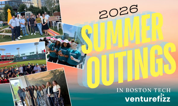 Collage-style poster for 2026 Boston Tech Summer events showing group photos at outdoor venues and a stadium backdrop.