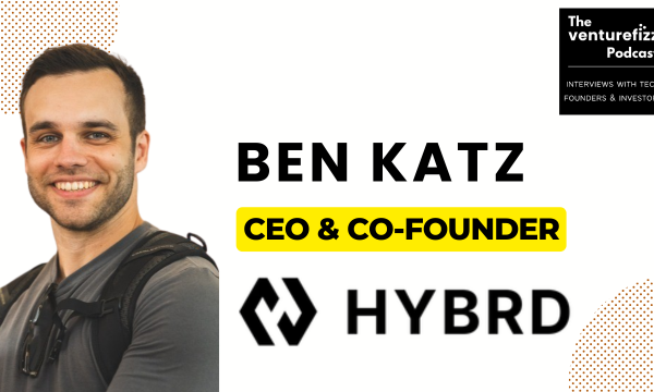 Portrait of Ben Katz, CEO and co-founder of HYBRD, for The VentureFizz Podcast episode cover with branding in the corner on a white background.