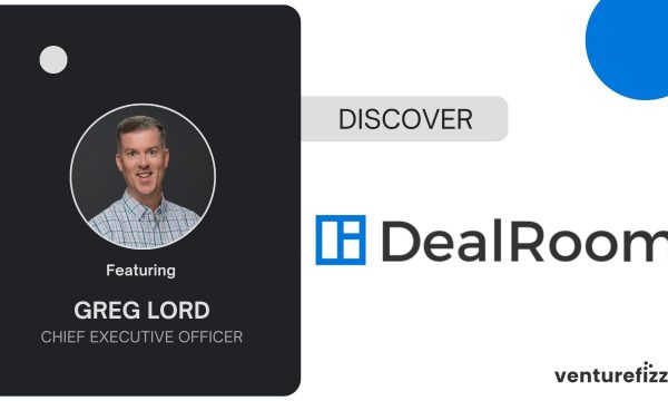 Speaker card: Greg Lord, Chief Executive Officer, featured in DealRoom event with 'Discover' banner on white background,