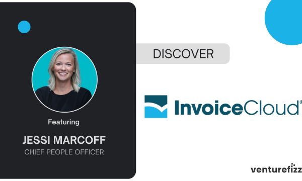 Speaker card: Jessi Marcoff, Chief People Officer, smiling headshot in a teal circle on a dark panel with 'Featuring' label.