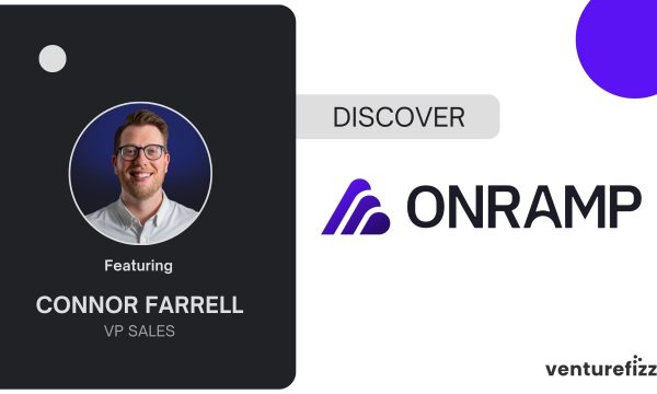 Promotional banner featuring Connor Farrell, VP of Sales, photo in a round frame on a dark panel with 'Featuring Connor Farrell, VP Sales', plus 'DISCOVER ONRAMP' and logos.