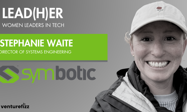 Hero banner introducing Stephanie Waite, Director of Systems Engineering, with 'LEAD(H)ER: Women Leaders in Tech' and a lime-green panel; grayscale portrait on the right