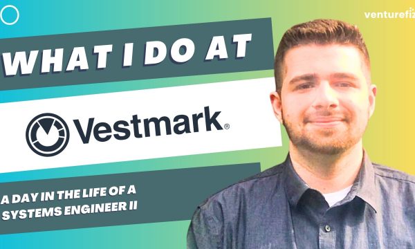 Video thumbnail featuring a man on the right with a teal banner reading 'WHAT I DO AT' and the Vestmark logo on a white panel.